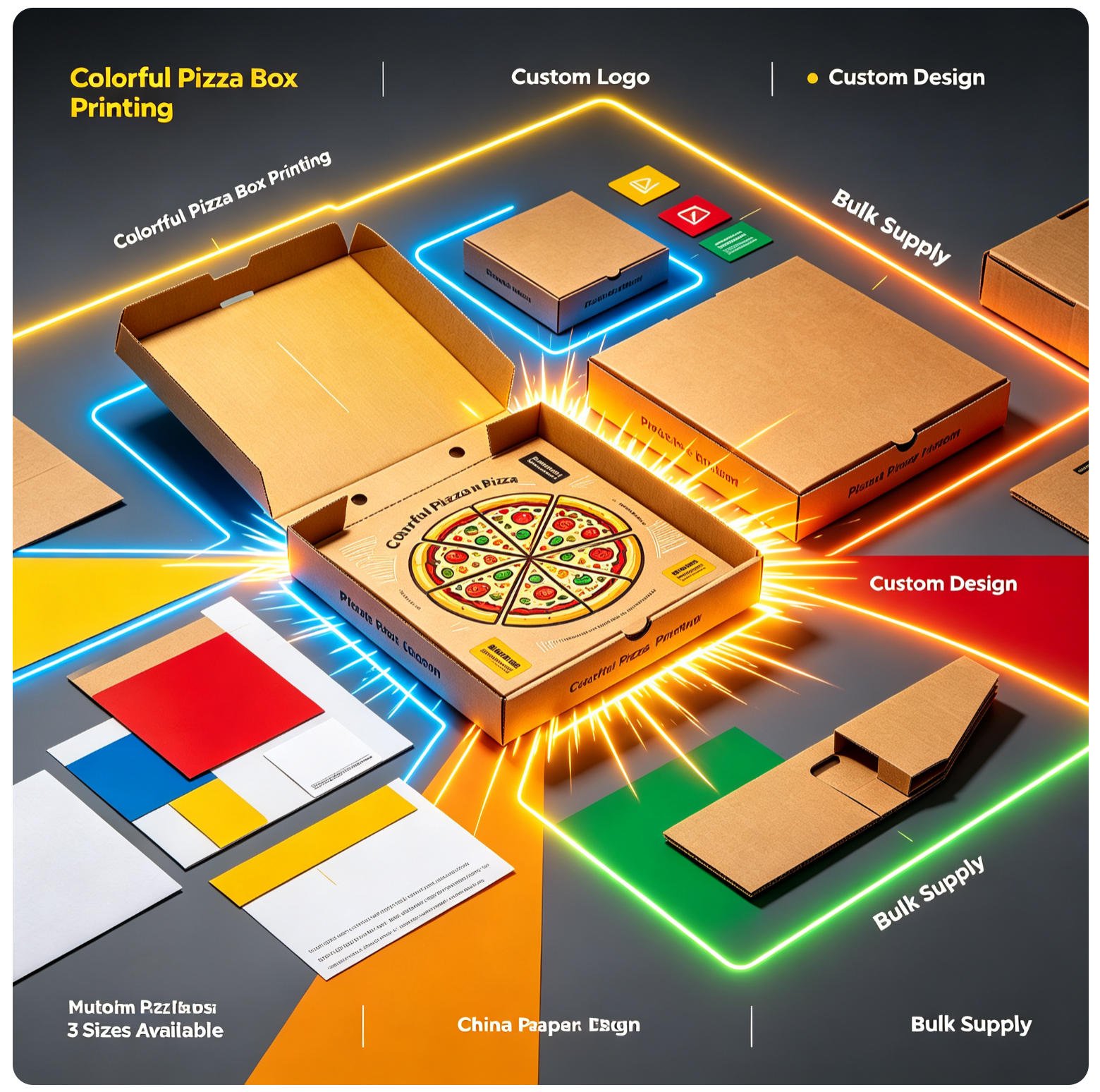 Colorful Pizza Box with Logo